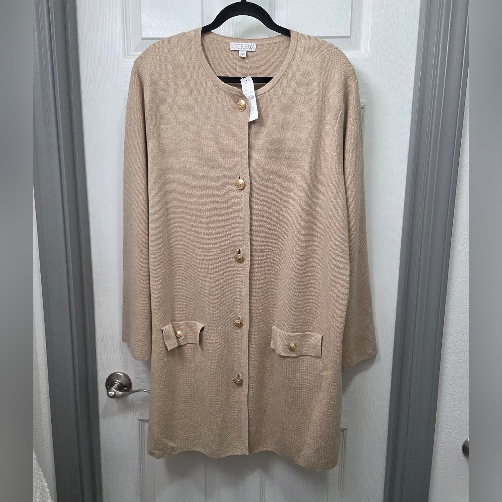 J. Crew Tan Cotton Cardigan with Gold Buttons Old Money Sophisticated Size XXL - Picture 8 of 10